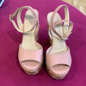 Jimmy Choo leather & cork wedge sandals.